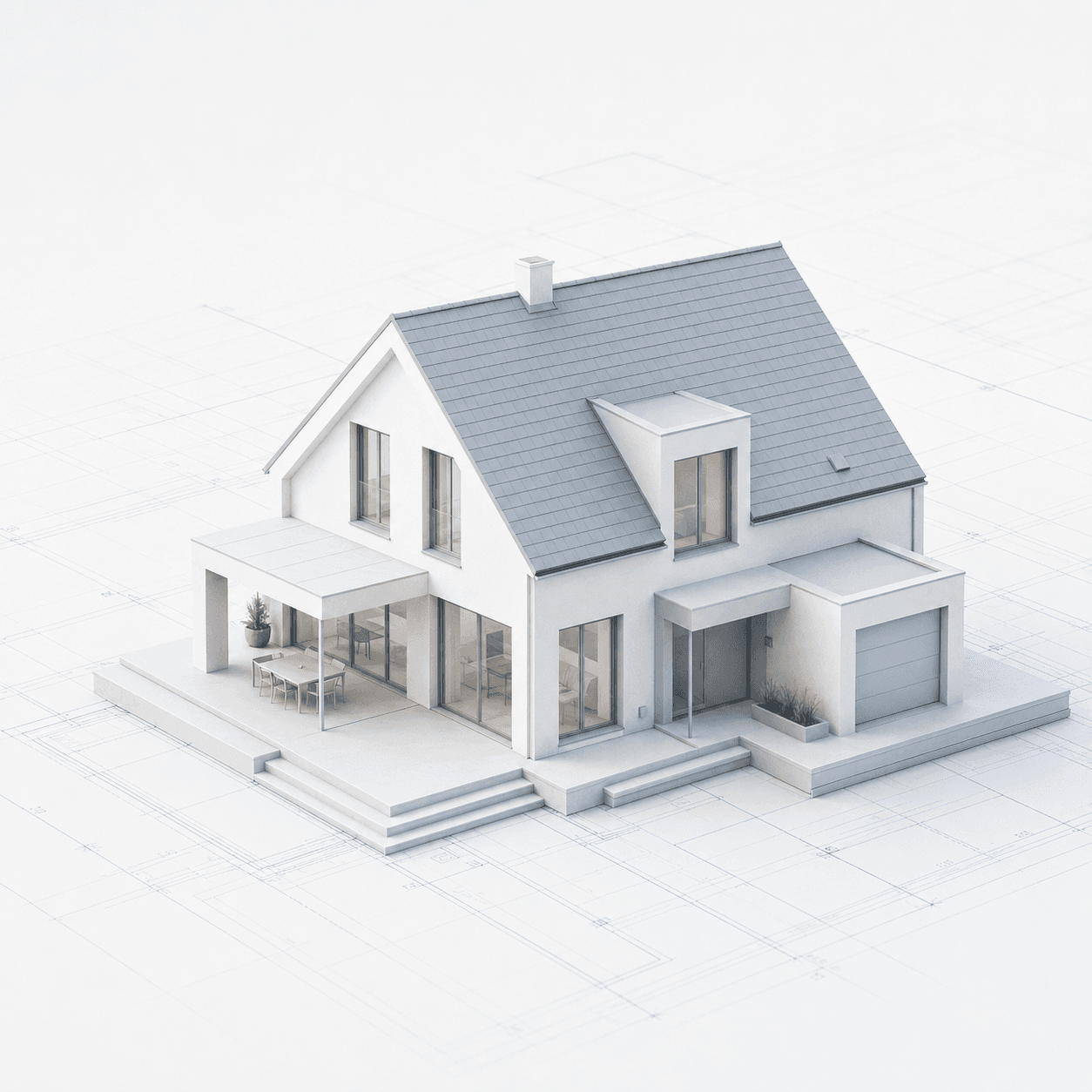 Architekturmodell eines modernen Einfamilienhauses